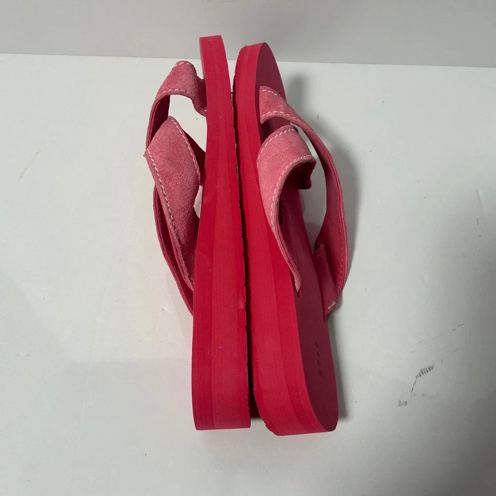 Lands‎ End Womens Fuchsia Pink Suede Crisscross Platform Sandals 9M